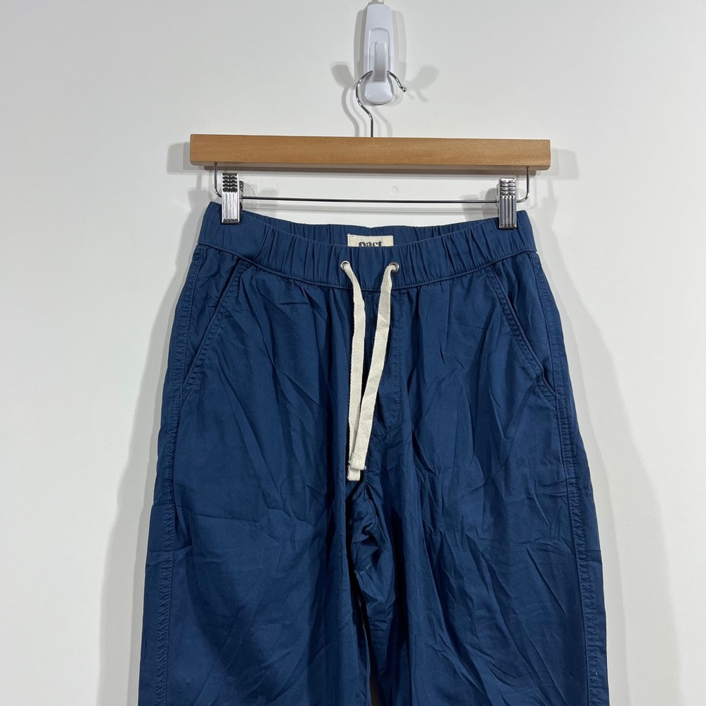 Pact Organic Cotton Blue Drawstring Tapered Pants Womens XS Sustainable Travel - Picture 3 of 12